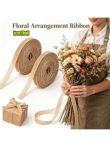 1 Roll Thick Linen Ribbon, Rustic Light Brown Premium Craft Ribbon, Perfect For Gift Wrapping, Weddings, Christmas Party Decor And DIY Crafts - Multicolor - View 5