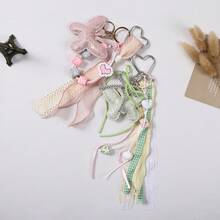 Rhinestone Butterfly Macaron Acrylic Beaded Keychain With Lace Cord, Fresh Style Bag Charm For Girls - Multicolor - View 6