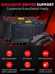 T-WOLF Mouse Gaming Mekanik 7 Tombol RGB Backlit Berkabel dengan Driver yang Dapat Diprogram Makro, Mouse untuk Bisnis dan Kantor dengan Pencahayaan LED Warna-warni - View 5