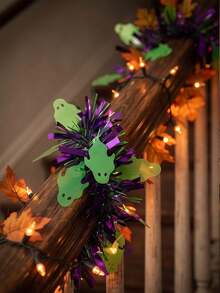 6pcs Halloween Ribbon Sequin Garland Glitter Strip, Purple Ghost DIY Halloween Wreath Door Hanging Decoration, Indoor Outdoor Yard Halloween Decor, Halloween Metallic Sequin Tassel, Halloween Decoration - M - View 2