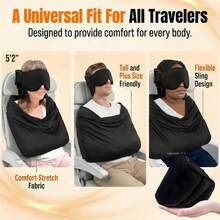 3-In-1 Travel Pillow Set With Eye Mask, Portable Neck Support Pillow, Adjustable Headband, Essential For Airplane, Car, Train Travel Sleep, Comfortable Rest - Black - View 5