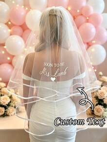 Personalized Lace Bridal Veil, Bachelorette Party Accessories, Embroidered Wedding Bridal Shower Gift - Multicolor - View 2