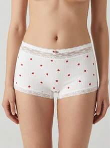 Aesletic 4pcs/Pack Women's Romantic Printed Panties, Lace Patchwork Design - Multicolor - View 2