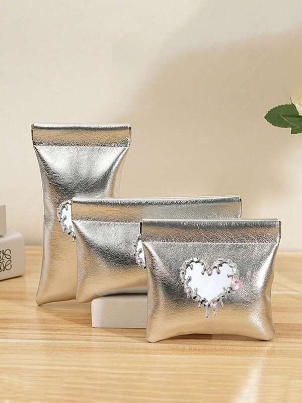 Glänzende silberne Münzgeldbörse mit Y2K asymmetrischem Metall-Flüssigkeitstropfen-Spiegel-Accessoire, Reise-Make-up-Organizer-Tasche, Schmuckaufbewahrungstasche, Kosmetiktasche, Münzgeldbörse, tragbarer Datenkabel-Organizer, federbelastete automatische schließende Mini-Digitaltasche für kabelgebundene Kopfhörer, sammelbares Handy, roter Lippenstift, Lipgloss, Nagellack, künstliche Wimpern, Schmuck und kleine Gegenstände, Jahrestag, Feiertag, Weihnachten, Halloween, Schulanfang, Lehrer-Tag Geschenk
