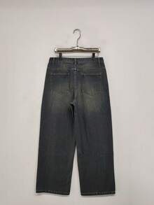 Hearty Haven 1pc Japanese Style Fresh Versatile Washed Casual Wide Leg Loose Straight Denim Jeans For Men - No Accessories - Dusty Blue - View 9