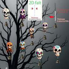8 Peças Sinos de Vento com Caveira Pintada do Dia dos Mortos & Halloween, Decoração de Bruxa de Abóbora, Uso Interno/Externo, Som Nítido e Agradável, Adequado para Quintal, Fazenda, Festa ou como Presente - Vários estilos - Visão 9