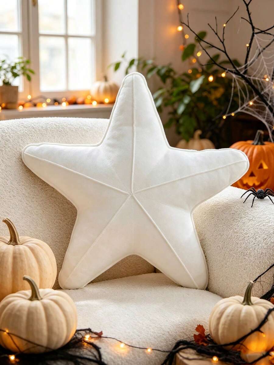 1件海星造型抱枕,可愛星星設計,柔軟天鵝絨海洋風,美學家居裝飾,沙灘靠墊,枕頭套,坐墊,宿舍臥室裝飾,客廳裝飾,秋季感恩節萬聖節禮物 - 白色 - 查看 1