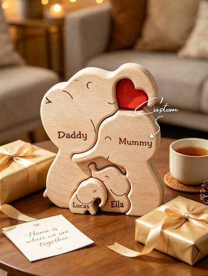 Personalized Wooden Family Puzzle With Name, Wooden Family Puzzle, Engraved Wooden Family Keepsake Gift, Christmas Gift, Family Gift, Customized Craft, Fashionable Autumn, Home Life, Christmas Home Decor, Keepsake, Reusable, Cute, High Quality, Office Decor, Elegant Living