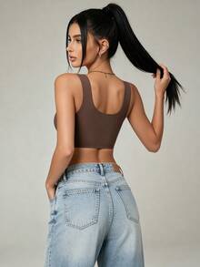 Runway Rest 女士裸色無鋼圈胸罩，輕薄布料，提拉支撐大胸，可拆卸胸墊，無縫設計，舒適彈性 - 咖啡棕 - 查看 3