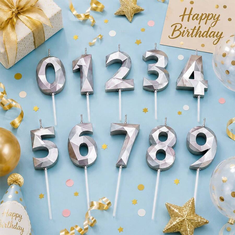 HIBIRTH 1 buah Dekorasi Kue Lilin Digital Ruang Berkilau Kreatif Angka Ulang Tahun 0-9 Dekorasi Kue Dalam Ruangan Lilin Harapan Perayaan Kue Plugin