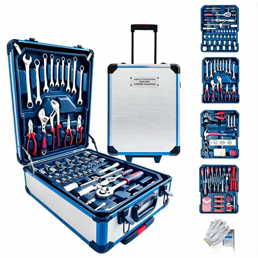 115/46pcs Professional Car Repair Tool Set: Portable Durable And Easy To Use Ratchet Wrench Set - Suitable For Car, Boat, Motorcycle Repair, Home Industrial Maintenance - Includes Carrying Case - Multi-color - View 1
