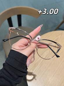 1PC Women's New High Definition Rhinestone Cat Eye Reading Glasses, Versatile Casual Daily Use For Computer, Reading, Gaming, Available In 100, 150, 200, 250, 300, 350, 400 Degrees - Transparent - View 14