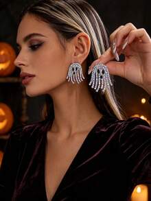 JOJELOO 1 Buah Anting Rumbai Berlian Imitasi Hantu Lucu Halloween Eropa & Amerika - Gaya 1 - View 8