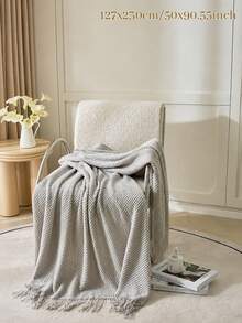 1PC Customizable Embroidered Tassel Knit Throw, Custom Text & Important Date Embroidery Available In 6 Colors,For Relaxing Home Rest & Household Space Layout, Great For Family Members, Meaningful Holiday Celebration Gift Selection - Multicolor - View 12