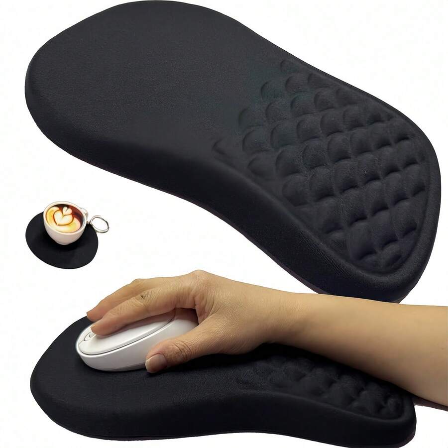2pcs Ergonomic Computer Desk Mouse Pad With Wrist Support, Viscoelastic Foam Massage Design For Pain Relief, Anti-Slip Gel PU Base, Smooth Mouse Surface, Ideal For Gaming, Home And Office, Black