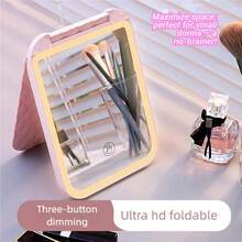scbestuygo Portable LED Makeup Mirror, 300mAh Rechargeable Battery, 3 Lighting Modes, Touch Control And 3-Level Dimming, Compact Travel Mirror, Suitable For Bedroom, Bathroom, Dorm, Office, Vanity - White - View 6