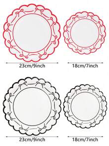 10/20/50pcs Bow Pattern Disposable Party Plates, Scalloped Edge Black Red Paper Cake Plates Dessert Plates With Ribbon Design, Party Tableware Supplies For Birthday, Wedding, Bridal Shower, Baby Shower, Anniversary, Holiday Celebration - View 2