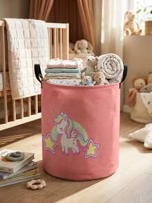 1pc Unicorn Print Large Capacity Foldable Round Storage Basket With Handles, Multi-Purpose Baby Room Storage Bin, Baby Sundries Organizer, Baby Room Storage, Baby Supplies Storage, Diaper Storage, Clothing Storage, Baby Supplies Sundries Storage, Multi-Purpose Storage Box, Foldable Baby Supplies Storage Box - Multicolor - View 22
