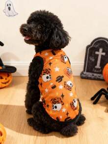 LUCKIE PAL 2pcs Halloween Skull Pattern Print Pet Vest, Physical Flea Prevention, Reduces Shedding, Insulated & Breathable, Suitable For Small And Large Dogs And Cats, Indoor And Outdoor - Multicolor - View 3