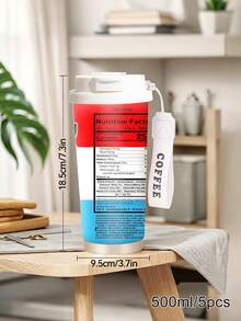 1pc/5pcs 500ml Fun Nutrition Label Theme Insulated Coffee Mug With Handle And Lid, Red White Blue Color Block Graphic Print With Vitamin Text Icons, Stainless Steel Reusable Cup, Suitable For Commute, Outdoor, Gift - Red and Blue - View 4