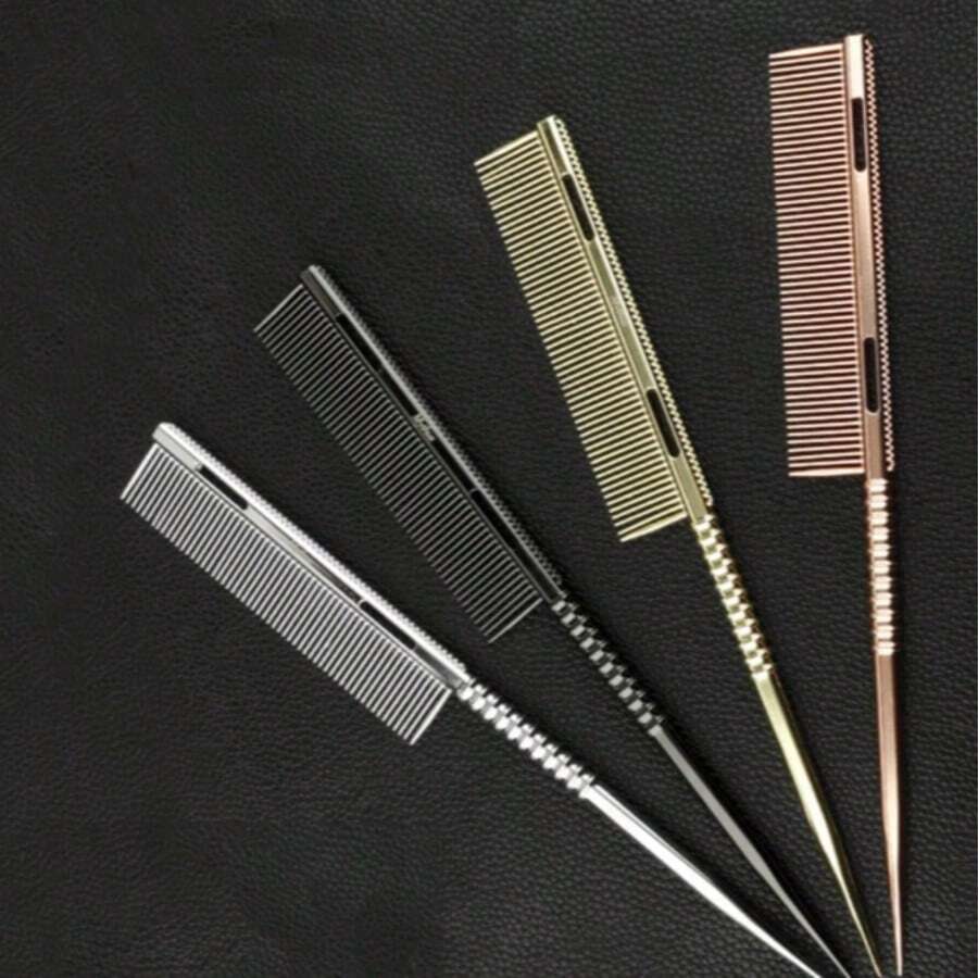 1pc Pointed Tail Aluminum Comb, Hair Salon Hair Styling Perming Dyeing Sectioning Picking Comb, Fine Tooth Anti-Static Heat Resistant Comb For Hair Stylists - Multicolor - View 1