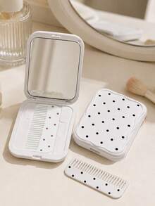Cermin Rias Lipat Mini Portabel Motif Polkadot Baru dengan Sisir, Putih dengan Desain Tempat Sisir, Dihiasi dengan Pola Polkadot; Cocok untuk Perjalanan dan Penggunaan Sehari-hari; Cermin Rias Lipat Meja Persegi Panjang Gaya Minimalis, Perlengkapan Penting untuk Kembali ke Sekolah, Musim Kembali ke Sekolah, Hadiah untuk Teman, Keluarga, dan Guru - MultiWarna - View 1