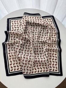 1pc Faux Silk Printed Square Scarf Headband Fashion Multi-Functional Small Neck Scarf Suitable For Daily Use - Beige - View 2