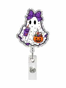 Pumpkin Ghost Retractable Badge Reel: Halloween Decoration, Acrylic Nurse ID Badge Clip, Party Name Tag & Party Favor - View 12
