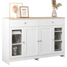 White Sideboard With Wood Effect – 4 Doors, 2 Drawers – Perfect For Living Room/Dining Room - White - View 1