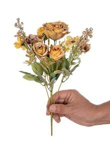 1pc Artificial Rose, Chrysanthemum, Hydrangea Silk Flower Bouquet, Suitable For Home Decor, Kitchen Decor, Autumn Decor, Outdoor Decor, Table Decor, Wedding Decor, Artificial Plants, Women's Gift, Back To School Season - Yellow - View 4