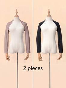 2 piezas calentadores de brazos de modal con protección solar de unicolor para mujer, adecuados para bailar, uso diario, calentador de brazos tipo raglán - Negro 1 Caqui 1 - Ver 4