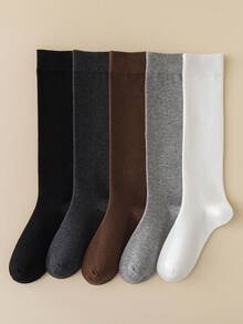 1/5 Pairs Women's Long Socks, Calf Socks, Spring/Autumn Style, Compression Slimming High Tube Half-Leg Slouch Socks, Solid Color Cotton - Multicolor - View 11