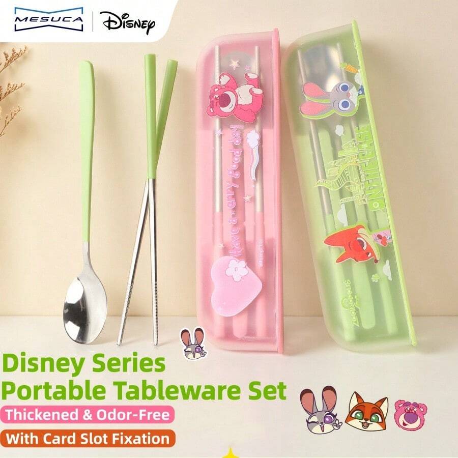 Mesuca Portable Reusable Cutlery Set Disney Character Series Mixed Colors Thick Odorless Compact Storage Box Suitable For Travel Office School Daily Dining 1 Set - Multicolor - View 1