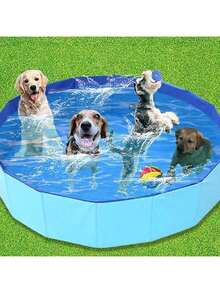 This Blue Foldable Pet Swimming Pool Is A Portable Outdoor Pool Suitable For Dogs To Swim And Cats To Play. It Has A Large Size And Is Equipped With A Drain Hole For Easy Cleaning. Made Of Durable Materials, It Offers Multiple Functions. - Multicolor - View 7