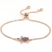 1pc Personalized Hip-Hop Versatile Colorful Zirconia Turtle Copper Cute Bracelet For Women, Suitable For Daily Wear And Festivals - Rose Gold - View 7