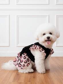 LUCKIE PAW 1件心形豹纹缎带蝴蝶结装饰薄纱连衣裙，可爱公主风宠物服装，适合吉娃娃、小型犬、婚礼、室内/室外穿着 - 黑色 - 查看 8