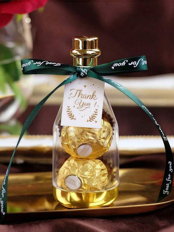 Transparent Champagne Bottle Candy Box With Decorative Accessories, Ribbon And Card For Birthday Party, Wedding Gift, Halloween, Christmas, Easter, Thanksgiving, Mother's Day, Valentine's Day, Baby Shower Decoration