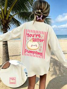 1pc Girls Casual Round Neck Long Sleeve T-Shirt Top - Apricot - View 1