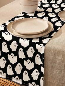 1pc Halloween Pattern Printed Linen Table Runner, Placemat, Suitable For Holiday, Party, Birthday, Dinner, Kitchen Dining Table Decoration, Shoe Cabinet Storage Cabinet Cover, All Season Room Decoration, Home Textile Decoration Table Runner, Placemat - Multicolor - View 1