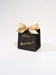 10Pcs Christmas Gift Boxes With Santa Sleigh And Starry Pattern, Elegant Holiday Favor Boxes With Satin Ribbon Bow, Red Green Black Gift Packaging For Christmas Party, Winter Celebration, Wedding Favors, Seasonal Decorations And Special Occasions - 7X5X7cm - View 17