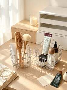 1pcsSquare Wire Metal Storage Basket, Open‑Top Metal Organizer Bin, Multi‑Scene Household Storage For Coffee Capsules, Skincare Bottles, Cosmetics And Sundries, For Bathroom Kitchen Vanity Countertop - Multicolor - View 3