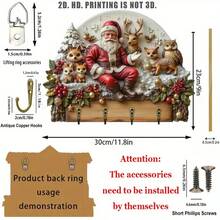 Christmas Animal Santa Claus Key Holder, Wooden Multi-Function Home Key Rack With 4 Metal Hooks, Suitable For Wall Decor, Porch Decor, Room Decor, Villa Decor And All-Season Home Decoration - Multicolor - View 5