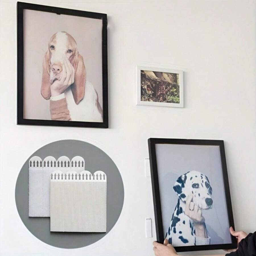 12pcs Strong Polyamide Hook Strips - No Drilling Required, Picture Frame Hook-And-Loop, Removable Wall Hooks, Strong Adhesive, Drywall Damage-Free Installation, Easy To Install And Remove, Perfect For Picture Frames, Artwork - A - View 1
