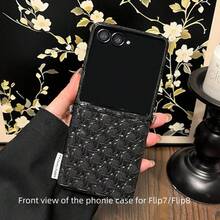 時尚黑色竹編紋理手機殼，配鑽石鏈條斜背帶，適用於 Galaxy ZFlip7 Z Flip6 ZFlip 5 Zflip6 Zflip5，防震背蓋 - 黑色 - 查看 4