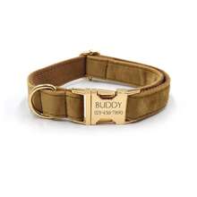 1pc Customized Velvet Dog Collar With Engraved Name, Phone Number And ID Tag, Soft And Adjustable, Suitable For Small, Medium And Large Dogs, Comes With Matching Leash, Personalized Dog Collar, Personalized Pet Accessories, Quiet Luxury Style - Light Coffee - View 8