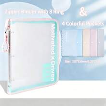 Zipper Loose Leaf File Bag With 3 Ring , Soft PVC Binder, Single Piece Or With Colorful Pockets Set - Large Capacity Cute Folder For School, Office & Home Use​ - Sets - View 12