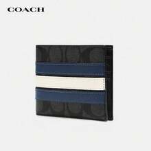 Wallet 3008 Coach Outlet Men's Business Casual Stripe Short Bi-Fold Men's Wallet - Blue and White - View 2