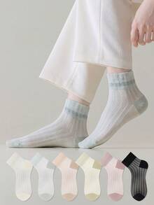 ZUJO 5 Pairs Women's Sexy Invisible Sheer Short Socks, Solid Color, Suitable For Spring, Autumn, Summer Daily Wear, Simple And Comfortable, Random Color - Multicolor - View 3