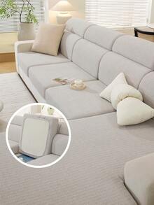 1pc Elastic Jacquard Sofa Seat Cushion Cover, Solid Color Decorative, L-Shaped Sectional Sofa Cover, Independent Sofa Back Cushion Cover, Dirt-Resistant & Anti-Slip & Easy To Wash, Suitable For Living Room Decor, Furniture Protection Cover, Multiple Size Options - Light Grey - View 11