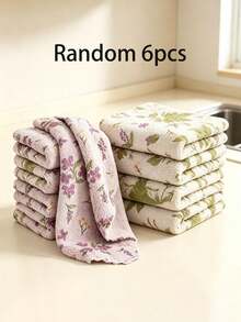 Floral Pattern Dish Cloth - Quick Dry, Thickened & Extra Wide Kitchen Towel. Soft & Breathable, Suitable For Bath Towel, Car Polishing Pad, Dishwashing Or Glass Cleaning. - Multicolor - View 15
